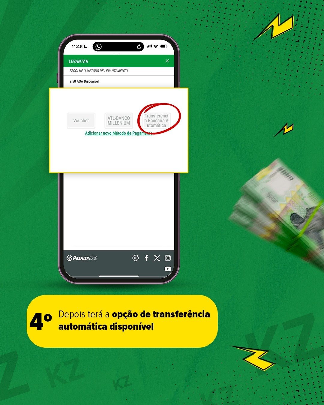Passo 4 – Transferência automática disponível Premier Bet